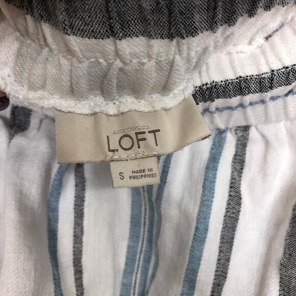 LOFT Skirt Mini Cotton Linen Blend Vertical Stripe Elastic Waist Pockets White S - Picture 4 of 8